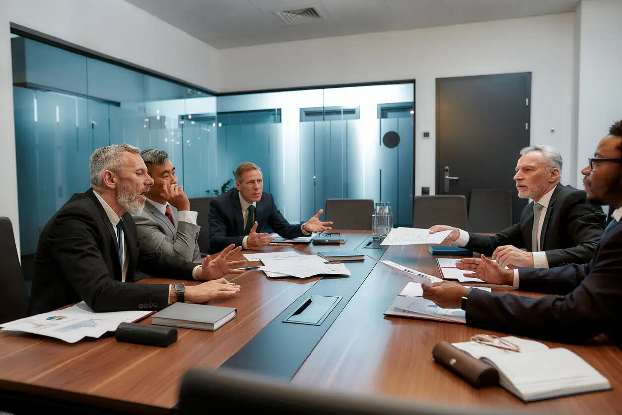 Santa Monica business lawyer guiding a corporate executive team through restructuring and layoff laws in California.